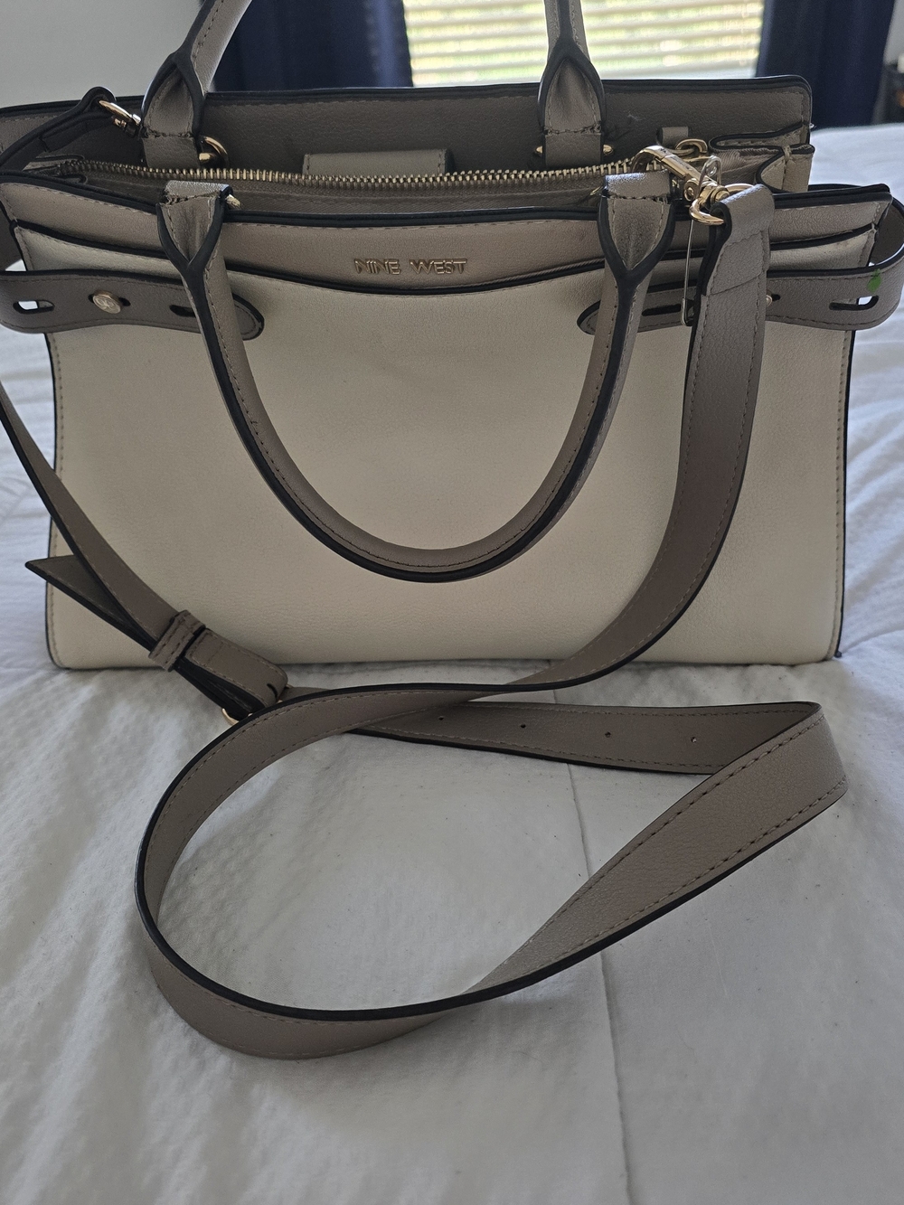 Nine West Cream and Taupe Structured Satchel